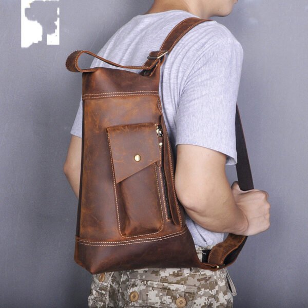 Retro Men's Genuine Cowhide Leather 10-Inch Tablet Shoulder Bag