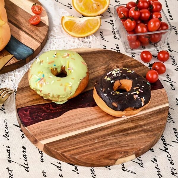 Round Wood and Resin Cutting Board – Decorative Kitchen Serving Tray