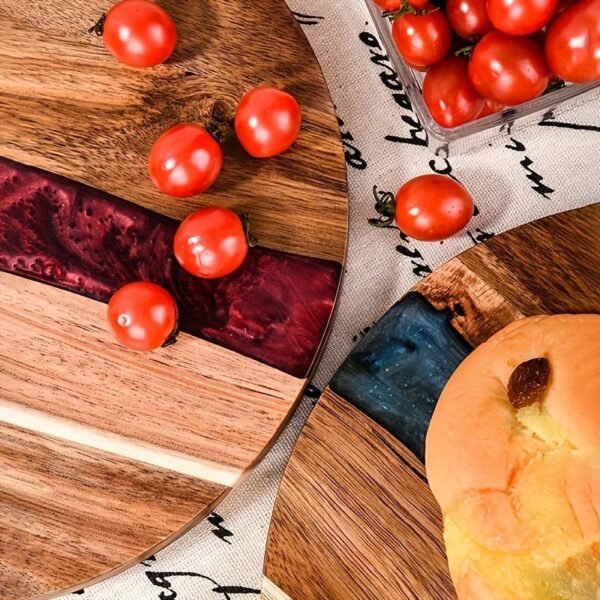 Round Wood and Resin Cutting Board – Decorative Kitchen Serving Tray