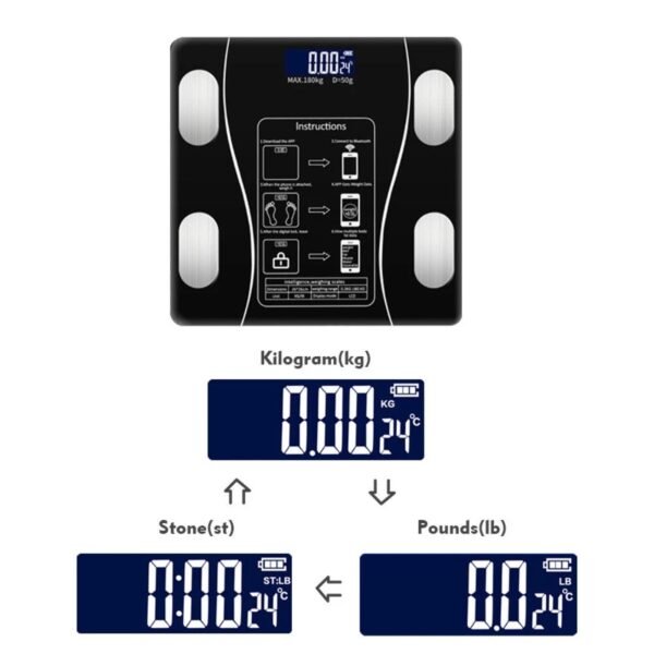 f6339737-558d-464a-8c8c-244a58f5ce0e.jpg Bluetooth Smart Body Fat Scale – 180 kg Digital BMI Bathroom Scale